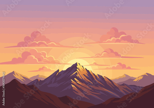 Majestic Mountain Peak at Sunset Golden Hour Illumination.