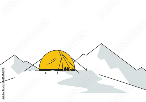 Yellow Dome Tent Camping in Snowy Mountains.