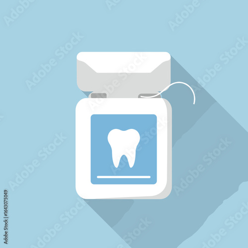 Dental floss container on a light blue background, emphasizing oral hygiene essentials