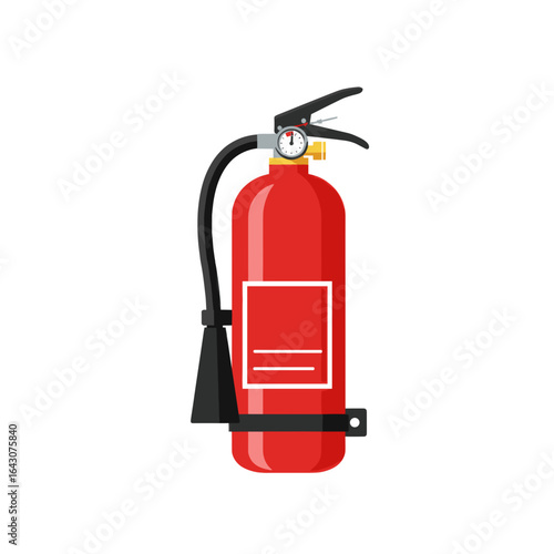 Red fire extinguisher with pressure gauge against a white background, ideal for safety