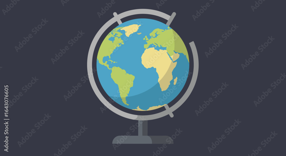 Naklejka premium Colorful globe on a stand with a dark background, symbolizing global exploration and education