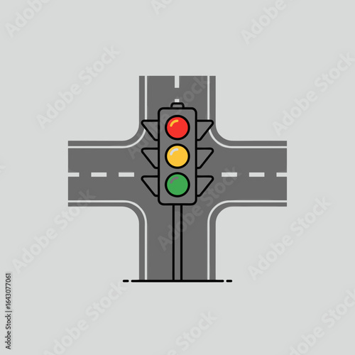 A vibrant traffic light at a busy intersection, signaling vehicles to stop and go