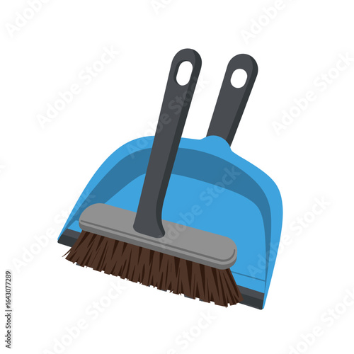 Blue dustpan with gray handle, placed on a white background, ideal for cleaning tasks