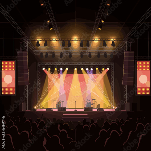 Vibrant concert stage with dynamic lighting and sound equipment during a live performance