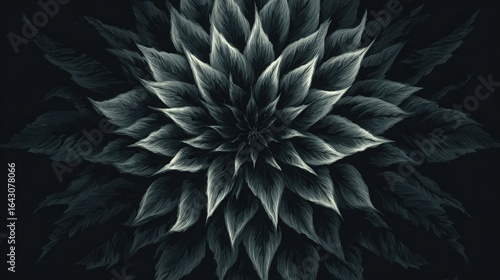 Wallpaper Mural A mesmerizing monochrome floral design featuring intricate leaf patterns radiating from the center. Torontodigital.ca