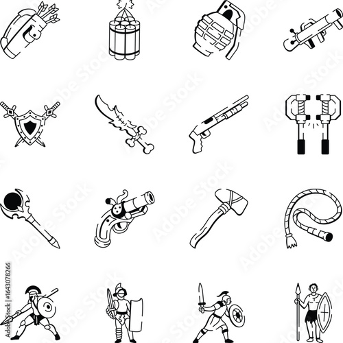 Set of Doodle Style Warfare Icons 
