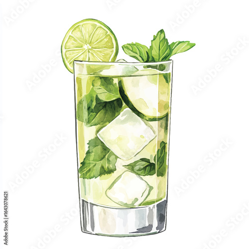 a cute classic mojito cocktail with lime and mint