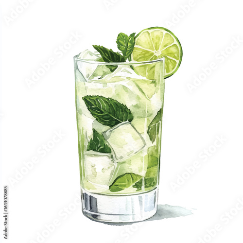 a cute classic mojito cocktail with lime and mint