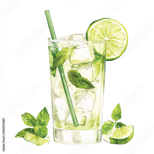 a cute classic mojito cocktail with lime and mint