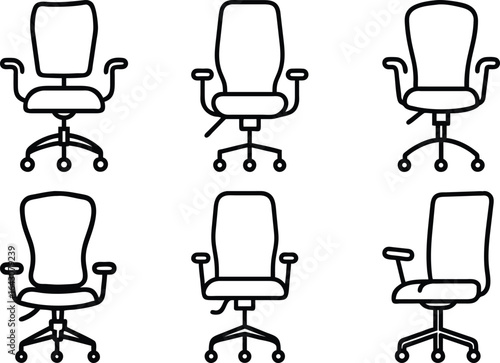 Modern Office Chair Icons Set Business Workplace Design