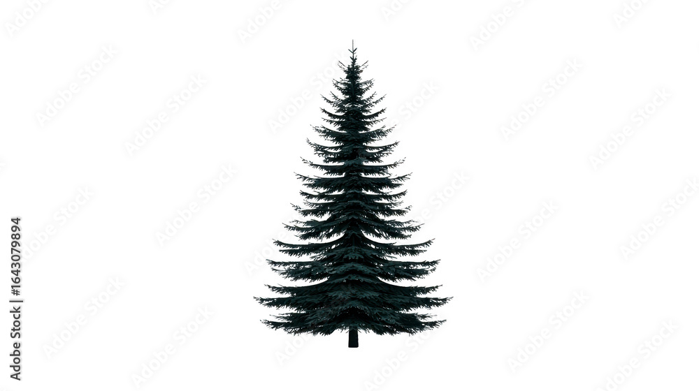 Fototapeta premium Tall evergreen tree with dense branches and conical shape, symbolizing nature beauty and tranquility. This tree can be used for various design purposes, including holiday themes