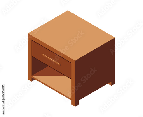 Isometric bedside table. Isometric nightstand. Wooden bedside table. Isometric bedroom furniture. Isometric home furniture