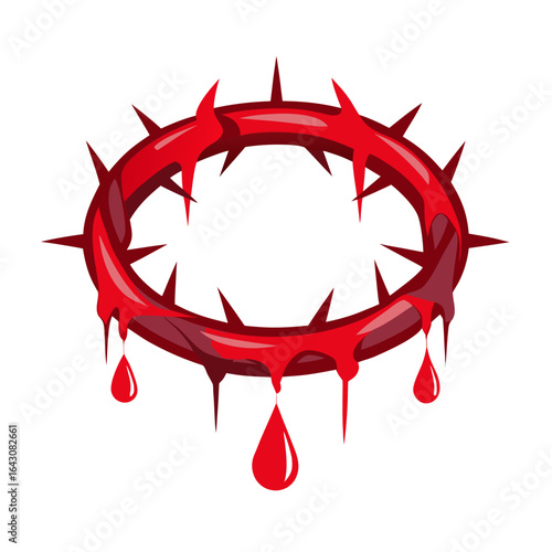 Crown of Thorns with Blood Drops Realistic Religious Vector Isolated on White