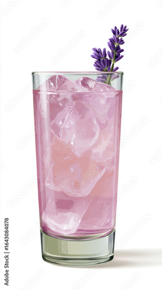 Tall glass of refreshing pink lavender lemonade with ice cubes and lavender sprig, summer drink
Tall glass of refreshing pink lavender lemonade with ice cubes and lavender sprig, summer drink