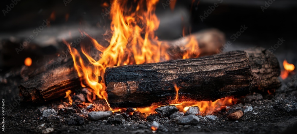 Fototapeta premium The vibrant glow of a campfire illuminating a cozy outdoor scene