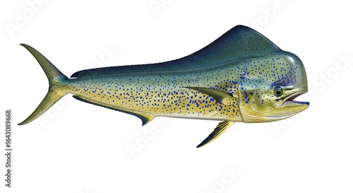 mahi-mahi fish isolated on plain white background