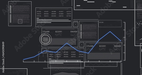 Billede på lærred Displaying blue line graph trending across panels, with circular highlights and