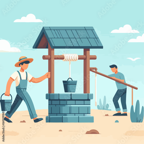 illustration of someone fetching water