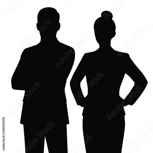Silhouette of a man and woman standing together isolated on white background