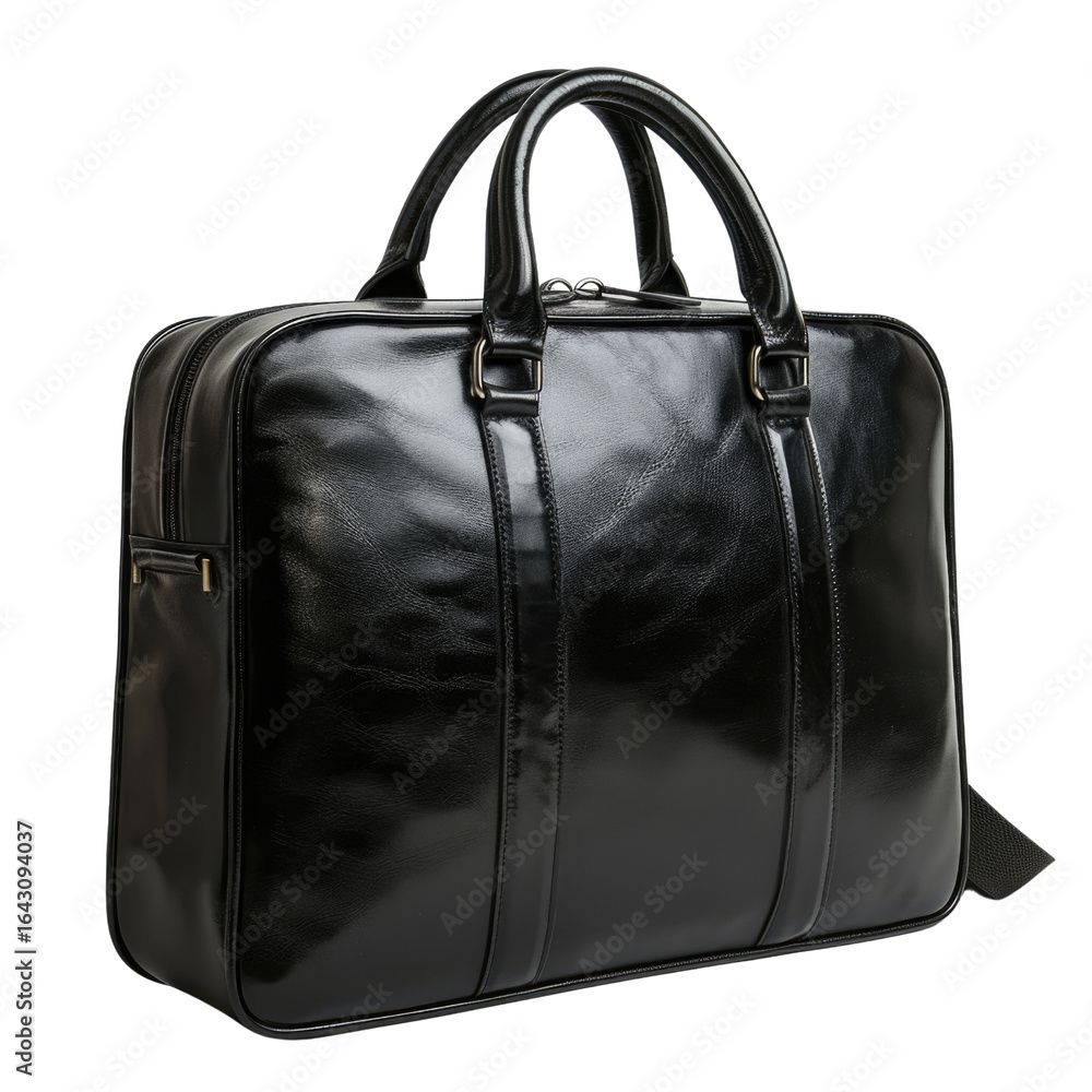 A sleek, black leather briefcase, perfect for professional use, with a classic design and sturdy build. background removed A sleek, black leather briefcase, perfect for professional use, with a classic design and sturdy build. background removed