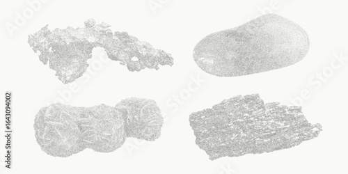 Mixed gemstone sketches in vintage print style. Fine stipple texture, layered halftone patterns, high-contrast grit and dusty surface texture.