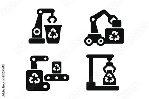 Robotic systems in recycling operations showcasing various stages of material processing