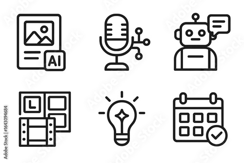 Exploring concepts of artificial intelligence with icons representing creativity, media, and technology