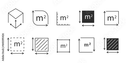 Square area measure line icon. Square foot ft size, space length, symbol. Quantity area, m2 measuring area. 