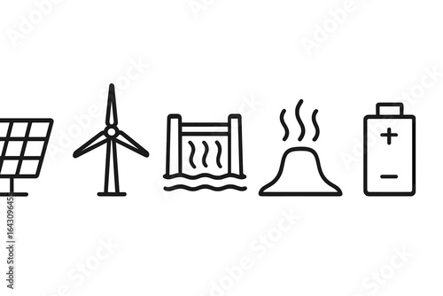 Energy sources depicted as simple icons highlighting renewable and non-renewable options in a visually engaging format