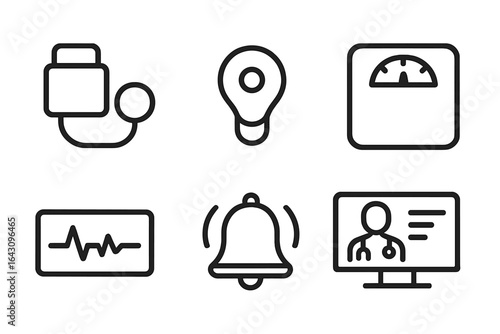 Health monitoring tools and symbols used for wellness tracking in a medical setting