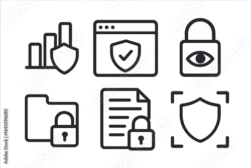 Protecting digital information with security icons depicting data safeguards and privacy measures