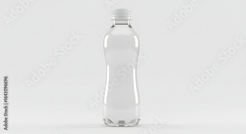 Clean transparent plastic beverage bottle with a white cap isolated on a white background. Ideal for product mockups and packaging design.