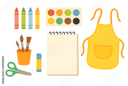 Creative art supplies arranged on a table for kids to use during a fun crafting session at home