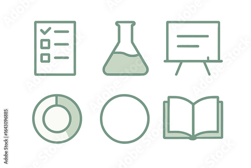Icons representing different fields of study and activities related to education and science, showcasing creativity and learning tools