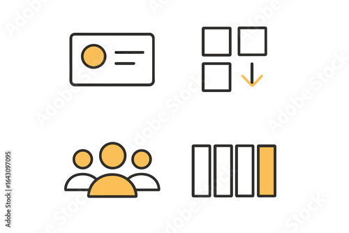 Graphic design elements depicting various digital interface components for user engagement and interaction