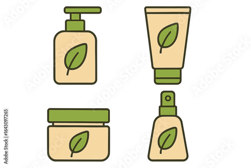 Variety of eco-friendly skincare products displayed with a leaf motif for natural beauty enthusiasts at a wellness event