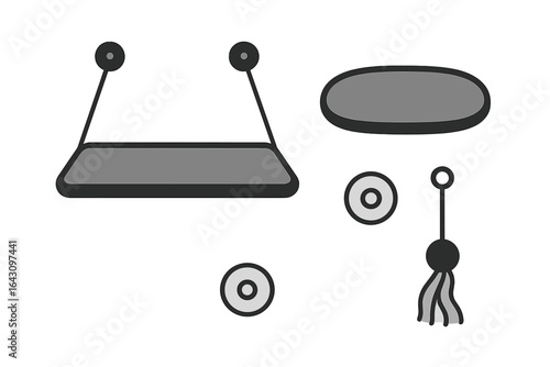 Equipment for a fitness workout session featuring various gym accessories and training tools