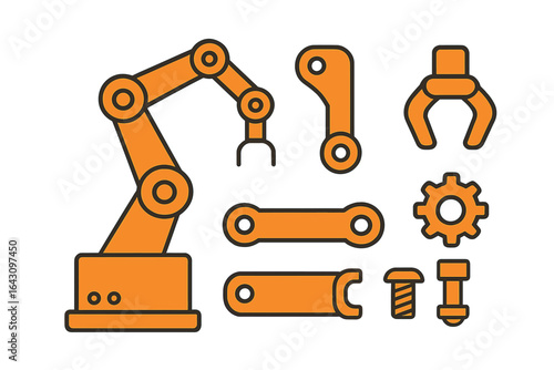 Robotic arm and mechanical parts designed for industrial automation and assembly in a modern manufacturing environment