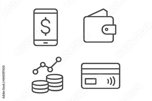 Concepts related to digital finance and payment methods in a minimalistic design