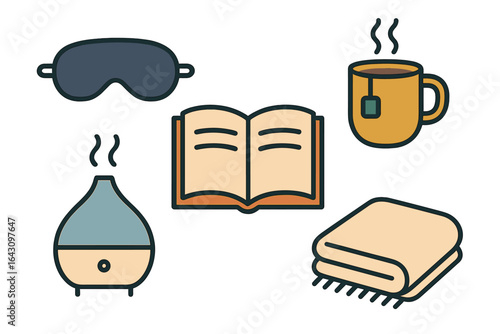 Relaxing evening routine with a book, tea, and soothing elements for a calming ambiance