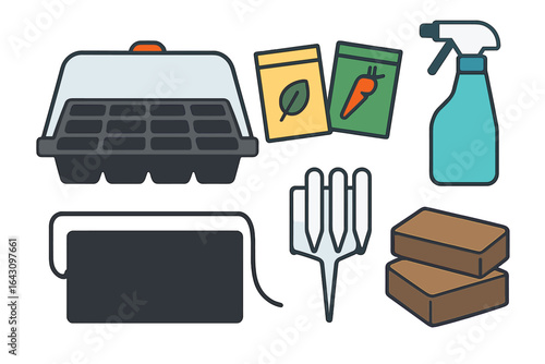 Gardening tools and supplies for planting seeds and nurturing plants at home garden