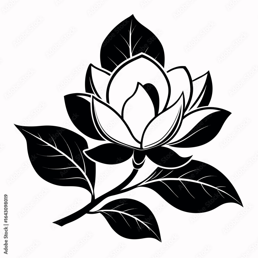 Obraz premium Vector art of magnolia flower silhouette isolated on white background
