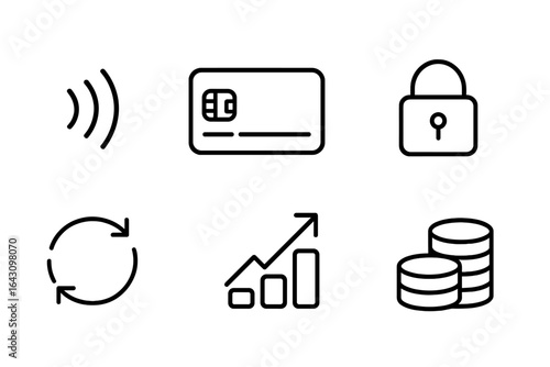 Financial technology symbols representing digital transactions and security measures for modern banking systems