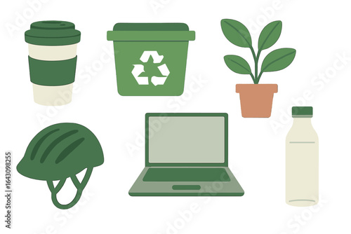 Eco-friendly lifestyle items representing sustainability in daily habits and practices for a greener future