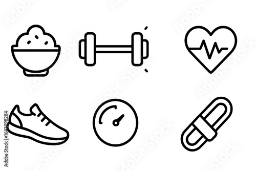 Fitness lifestyle symbols represent healthy living, exercise, and nutrition for an active routine