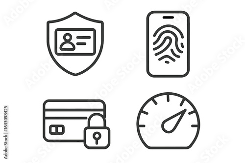 Security icons representing identity protection and online safety measures for digital transactions and verification