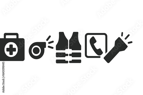Emergency preparedness kit items for safety and first aid during critical situations