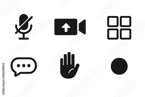 Symbols representing communication tools and controls for digital interactions in modern technology settings