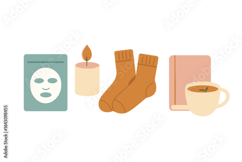 Cozy self-care essentials for a relaxing evening at home during winter time