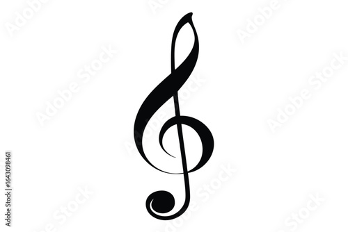 A solitary black treble clef stands starkly